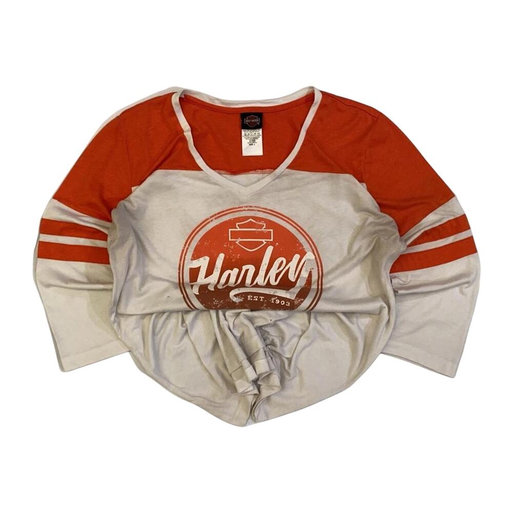 Harley Davidson Women's Baseball Style T Shirt Orange L